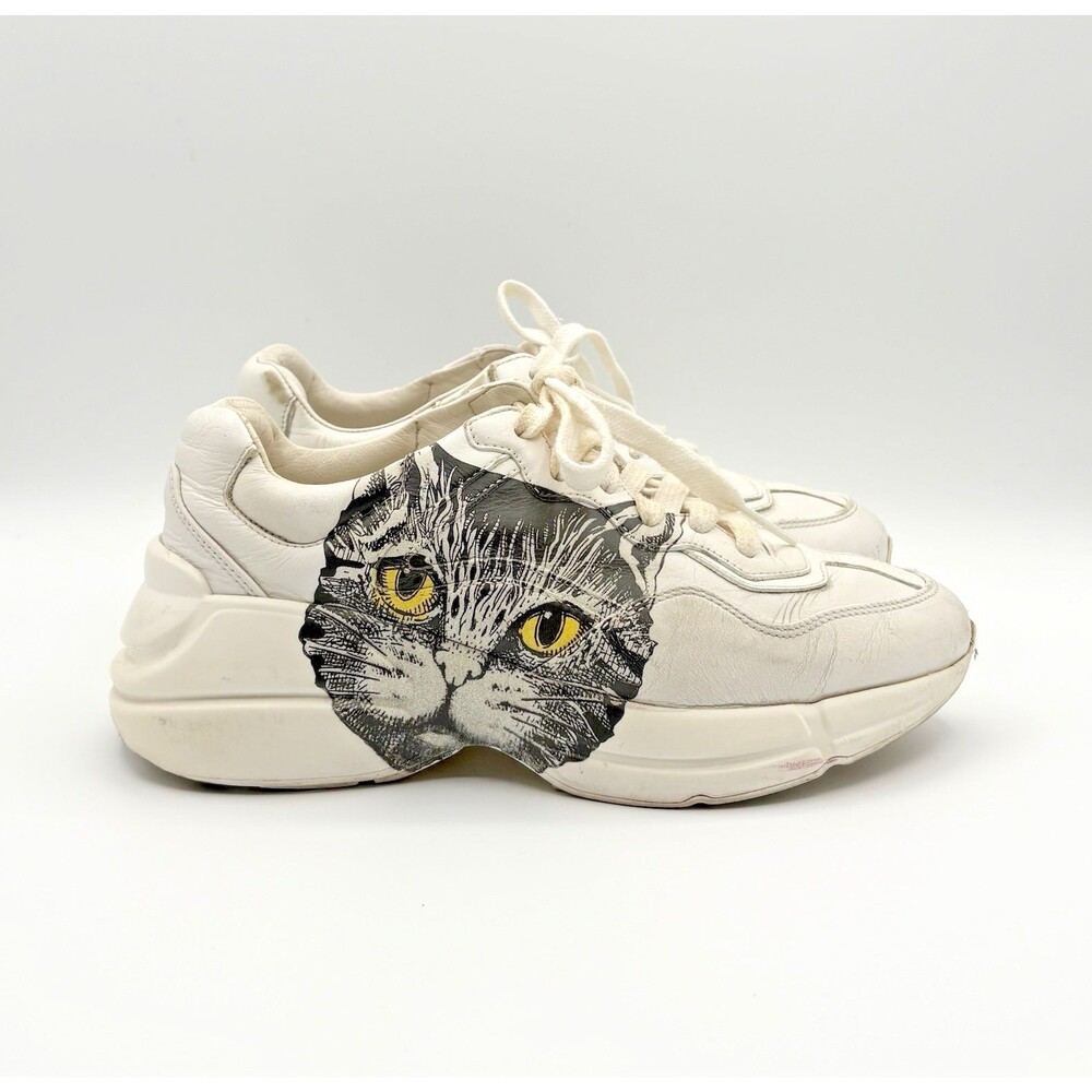 Gucci Mystic Cat Low Top White Leather Sneakers Rhyton Sz EU 35 5